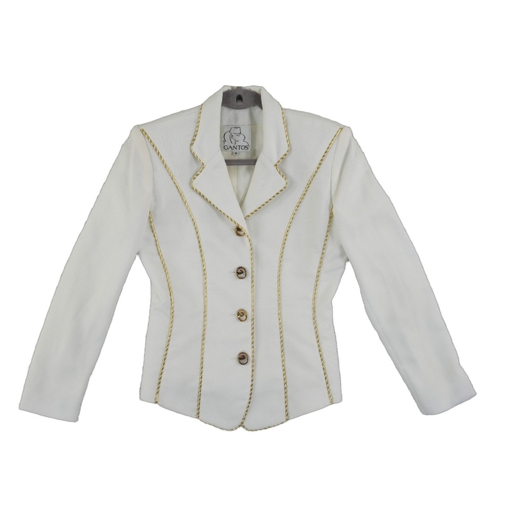 Gantos Blazer Jacket Womens Size 4 Cream Gold Braided Trim Vintage Artsy Buttons